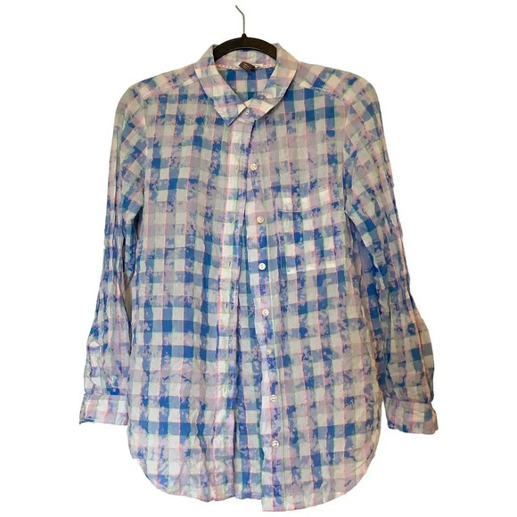 ANTHROPOLOGIE Pilcro and the Letterpress Neon Plaid Check Shirt Blue Size Small - Picture 1 of 5